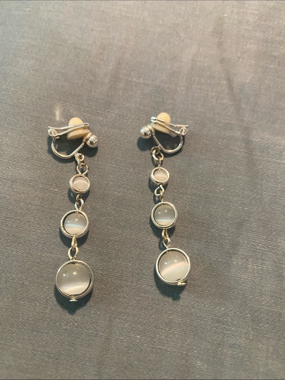 Elegant Silver-Tone White Glass Drop Clip-On Earrings